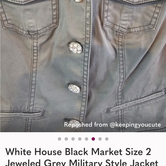 White House Black Market Jeweled-Band Military Style Women's Gray Jacket - Picture 4 of 6